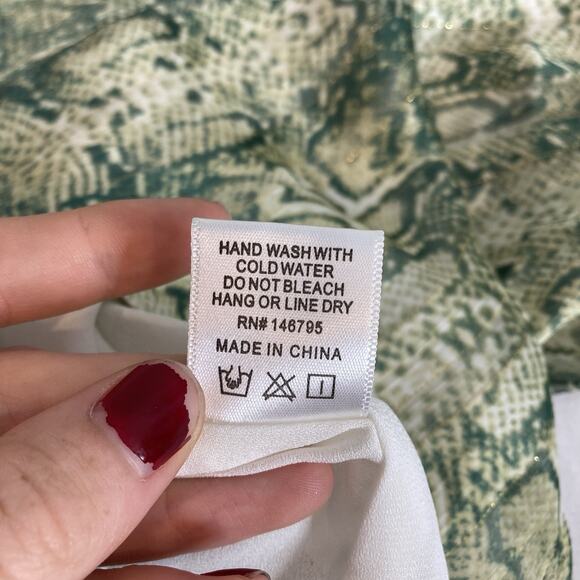 Anthropologie 4SI3NNA Women's Green Snakeprint Mini Dress Size XS Fairy Ruffles - Picture 7 of 12